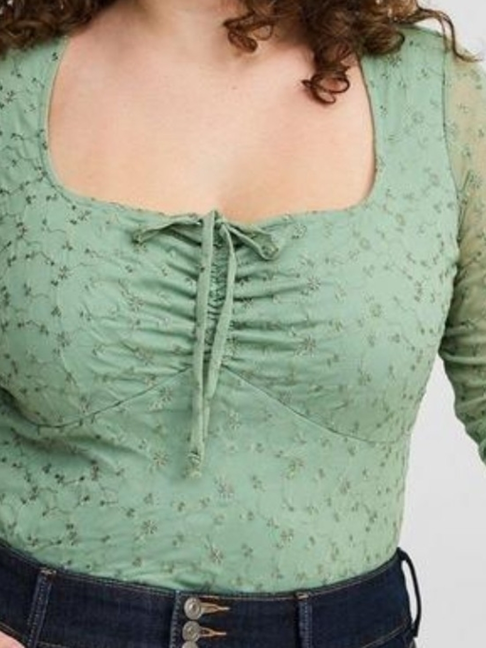 torrid Sage Green Ruched Square Neck Long Sleeve Top